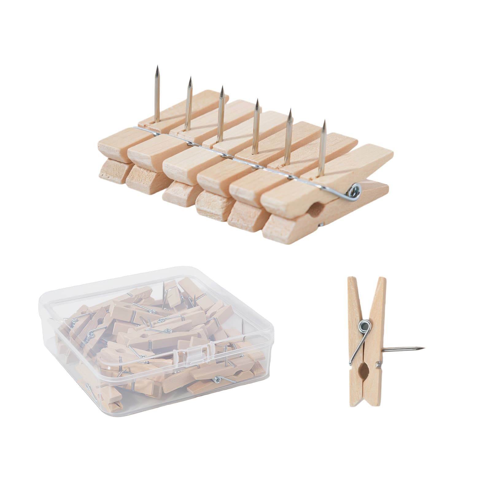 Creative ins boxed 30 solid wood clips cork board message wall bulletin board decorative push pin photo fix