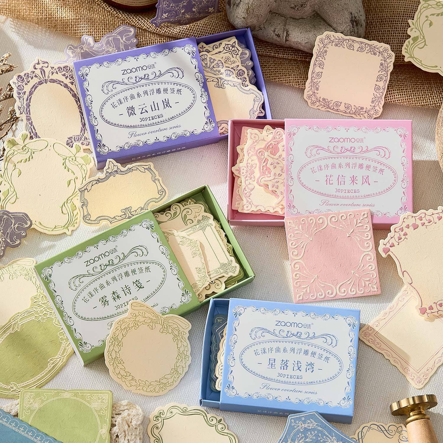 Zaomo Boxed Sticky Notes Floral Prelude Series Artistic Relief Journal Materials 30 Sheets 4 Designs