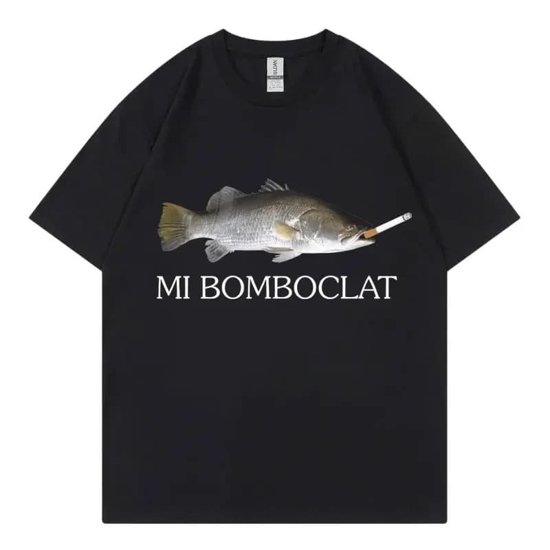 Ouma Cross-Border 100% Cotton Funny Bomboclat Fish Meme T-Shirt High Street Fashion