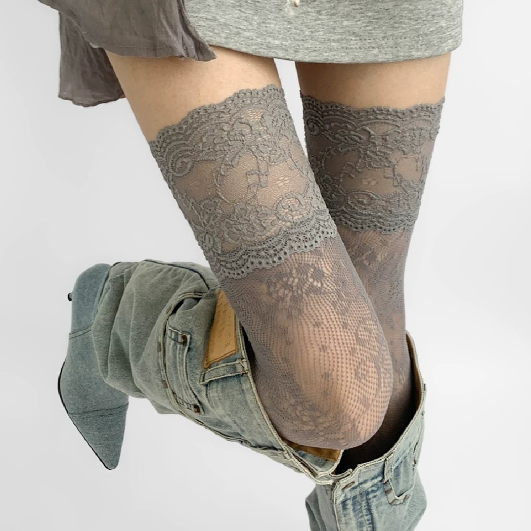 Lace Sexy Hollow Ultra-Thin Japanese JK Over-the-Knee Socks White Spring/Summer Sweet Lace Socks