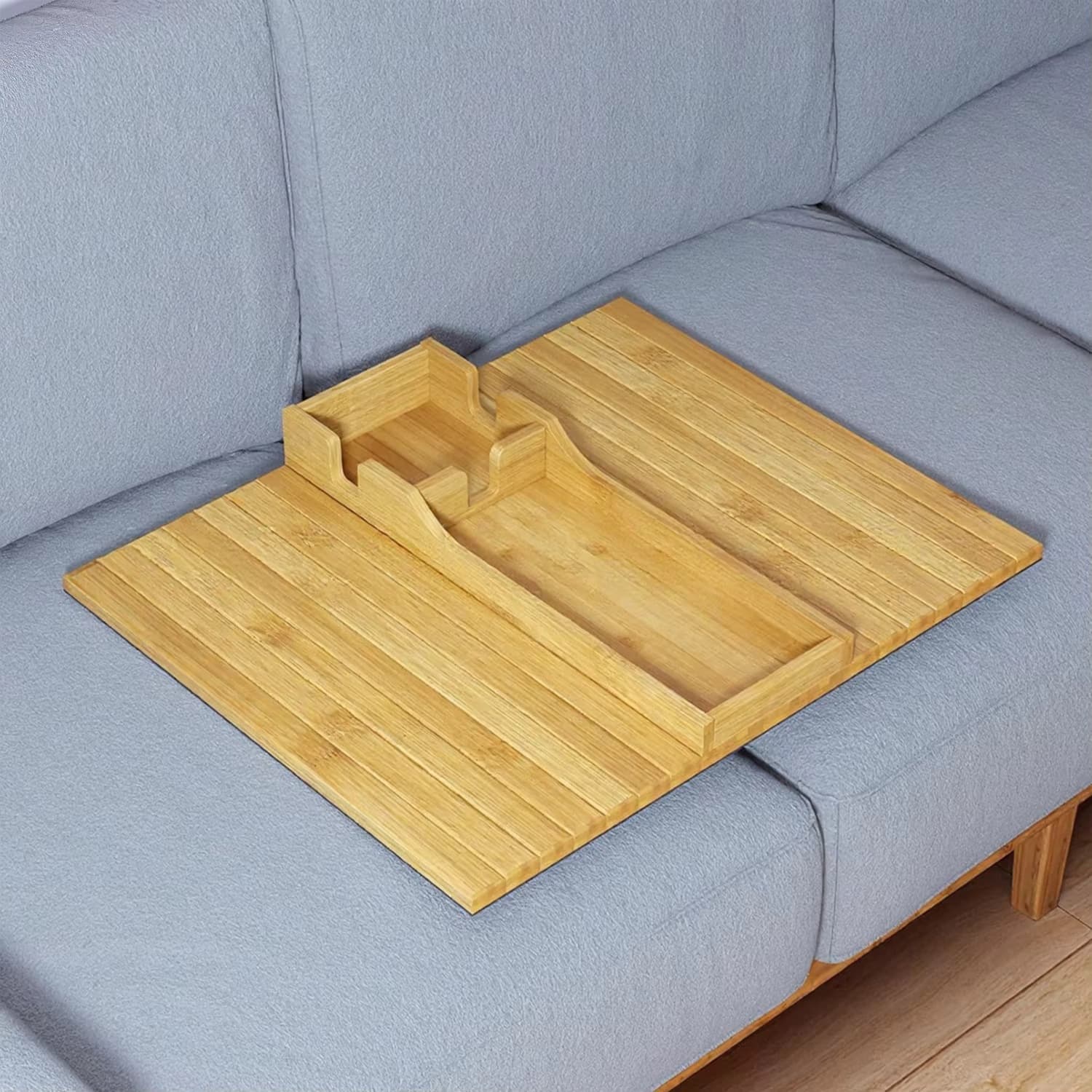 Classic Bamboo Portable Sofa Armrest Tray Foldable Bamboo Sofa Cup Holder Bag Organizer for Home Kitchen