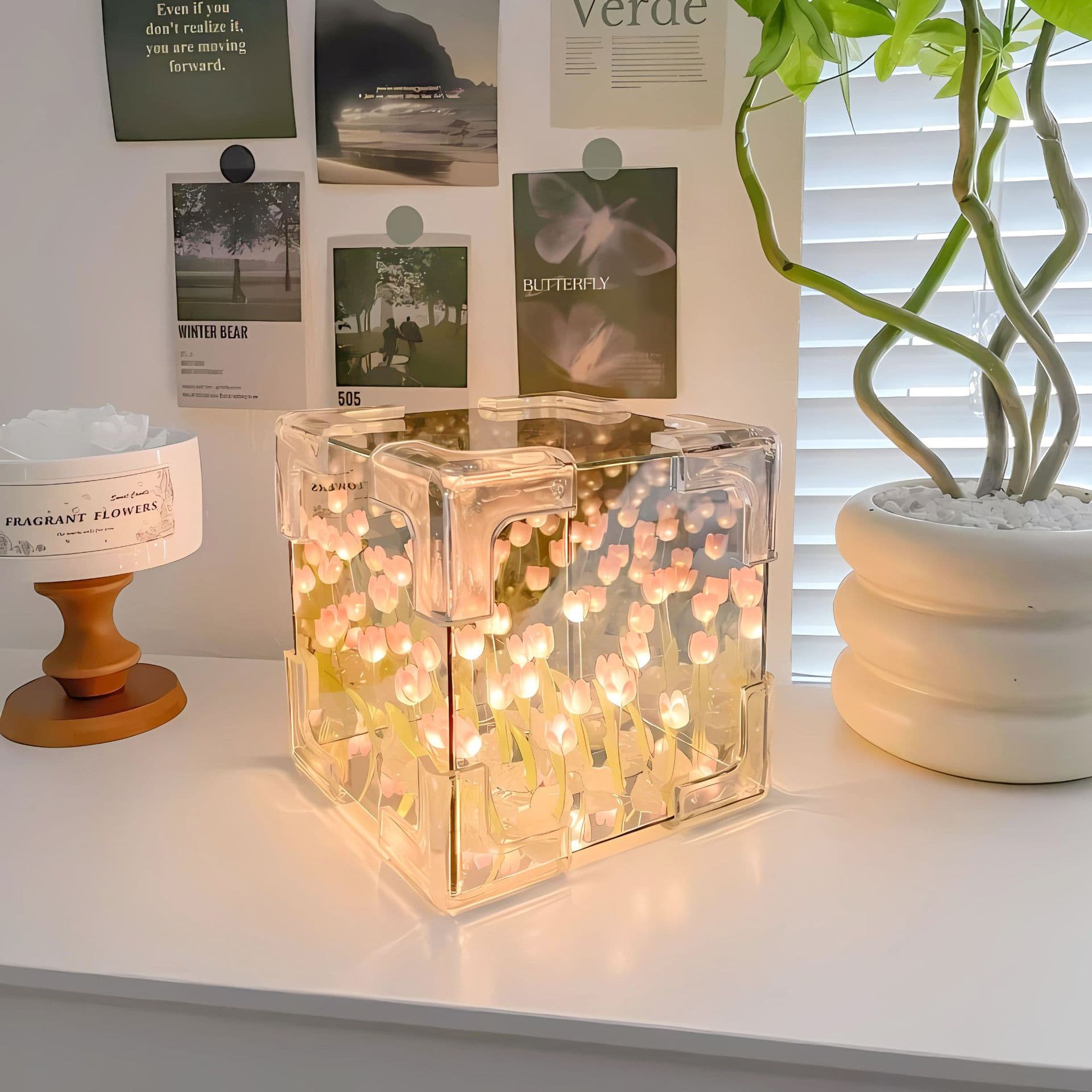 Tulip Field Magic Cube Night Light DIY Kit, Handmade Gift for Girlfriend, Couples, or Best Friends, Light and Shadow Craft