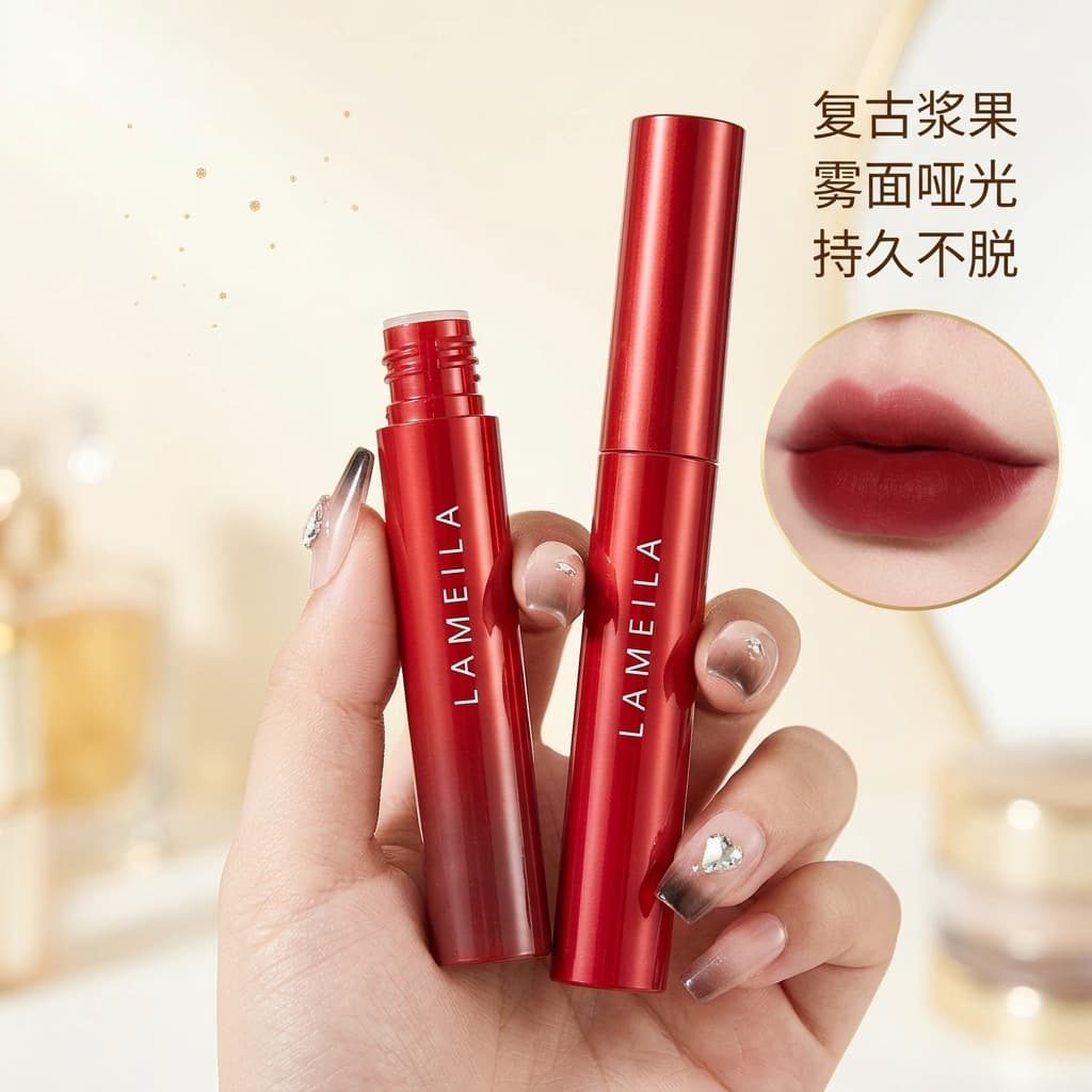 Lameila Little Red Tube Glass Air Lip Gloss, Cheap Lipstick for Cross-Border, Matte, Non-Stick, Long-Lasting