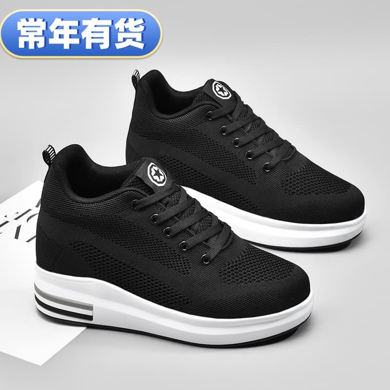 Invisible Height-Increasing Women's Shoes, Mesh Thick Sole Black Casual Shoes, Elevator Shoes Large Size Running Shoes