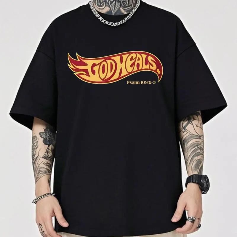 【Cross-border EU Size】Unisex Christian “God Heals” T-shirt — 100% c