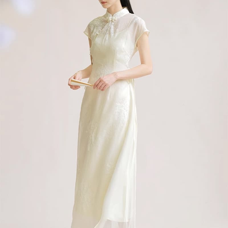 Qingshu Zhai Chinese Style Improved Cheongsam Women Elegant High-End Retro Waist Slimming A-Line Dress New Chinese Style Summer