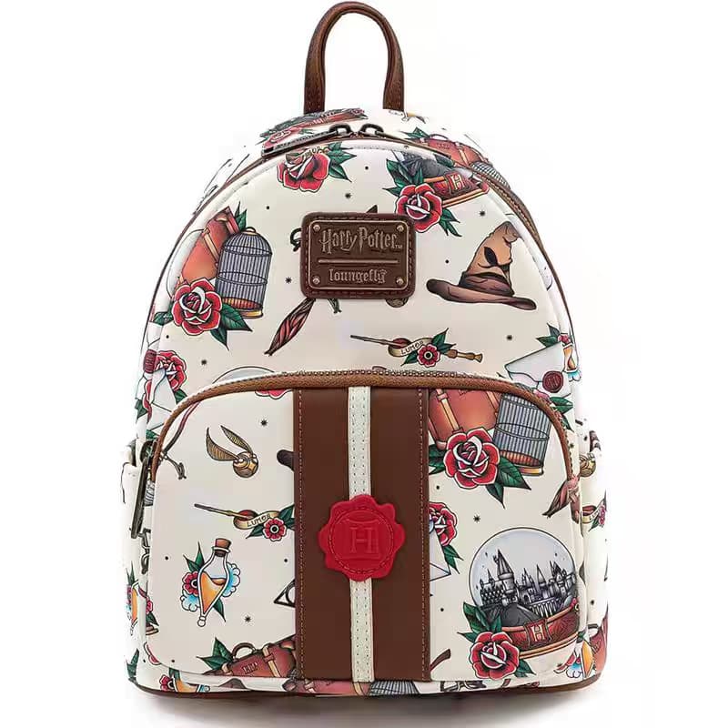 Harry Potter H Backpack Hogwarts Student PU School Bag Magic Academy Metal Badge Backpack for Men and Women
