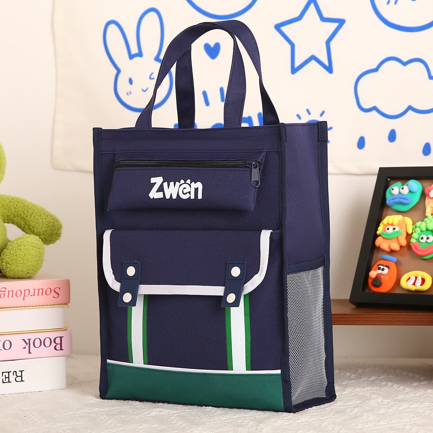 Oxford Cloth Tote Bag for Elementary School Students, Boys' Tutoring Bag, British Contrast Color Learning Bag, Children's Waterproof Art Bag