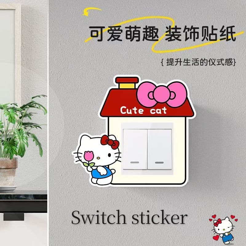 Adorable KT Switch Decor Sticker for Bedroom and Living Room Light Switch Frame Protective Cover Felt Installation