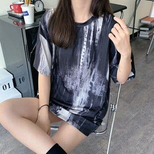 Wubixie Tie-Dye Women's Casual Base Layer, Korean Women's Clothing Source Wholesale, Loose Fit Short Sleeve T-Shirt, Women's Export Top