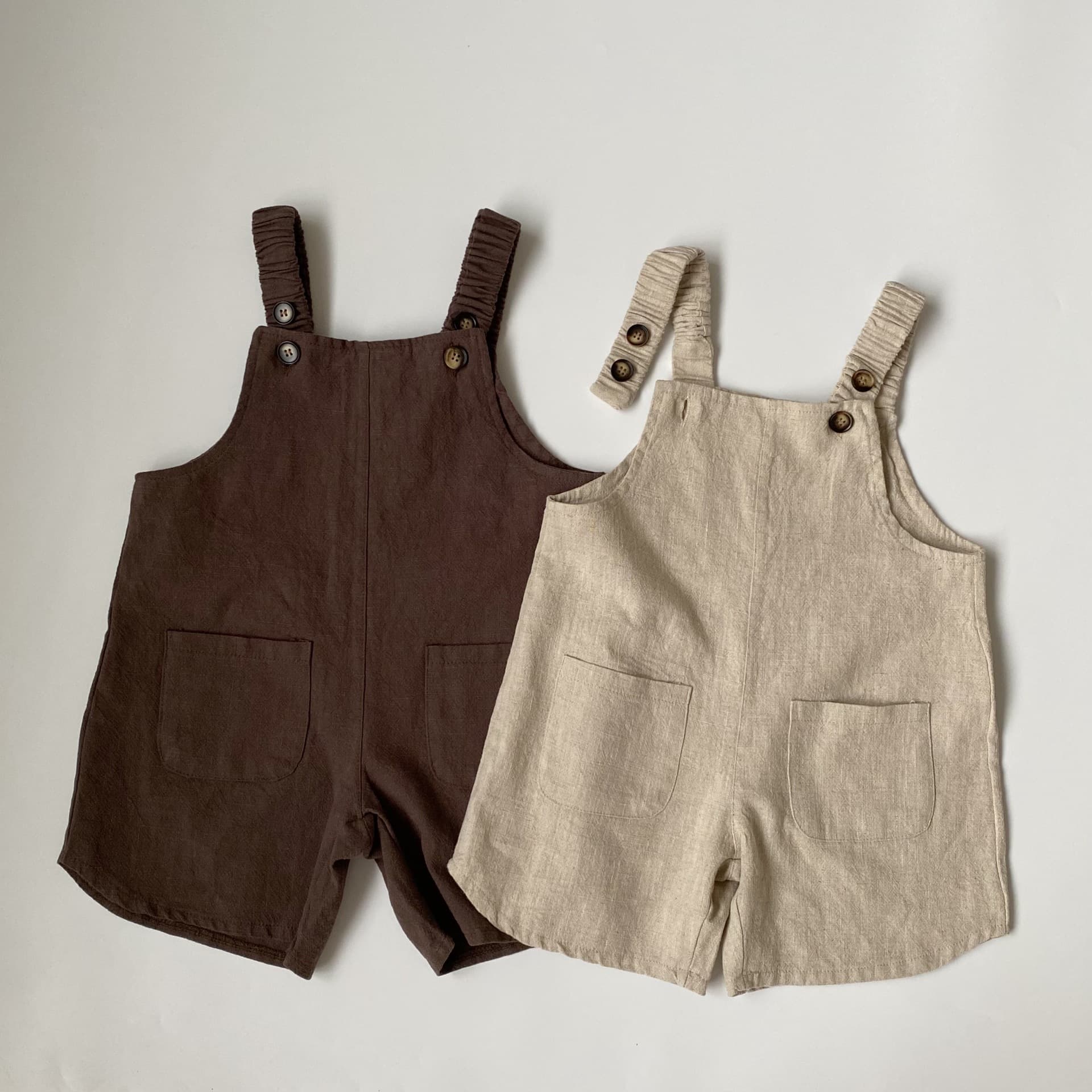 GL-kids Japanese new summer children's cotton and linen suspender shorts, boys and girls retro literary overalls