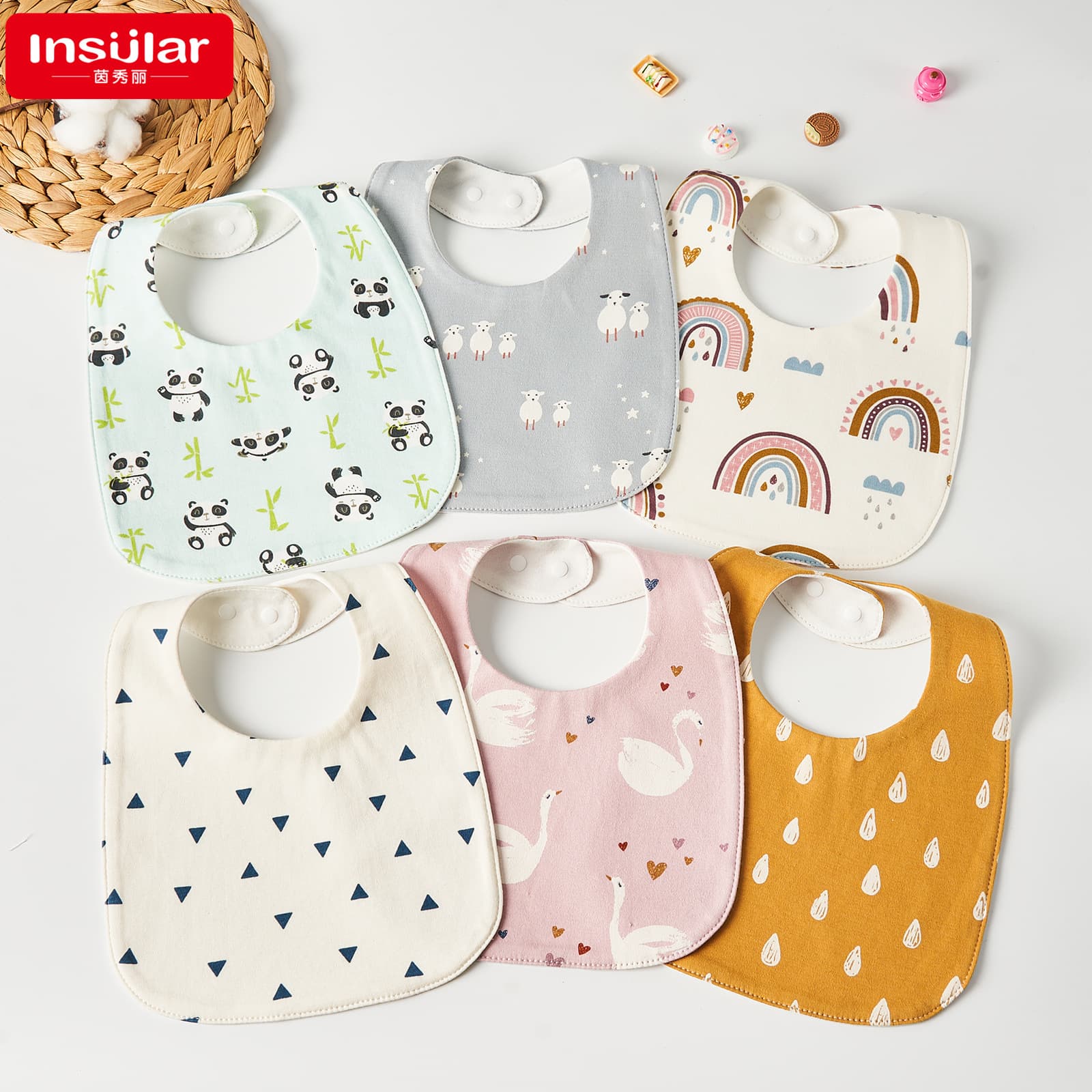 Yinxiuli Baby Waterproof Bib U-Shaped Drool Pad Children's Eating Bib Pure Cotton Waterproof Spit-Up Bib