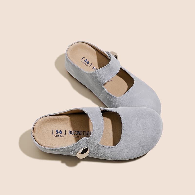 Little Gold Bean Red Birkenstock Slippers for Women Spring Autumn Height-Increasing Platform Toe-Cover Slippers, Genuine Leather Thick Sole Mary Jane Sandals