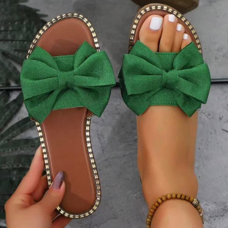 Cross-border new flat-bottomed rhinestone bow slip-on slippers for women to wear solid color lightweight cloth slippers Amazon