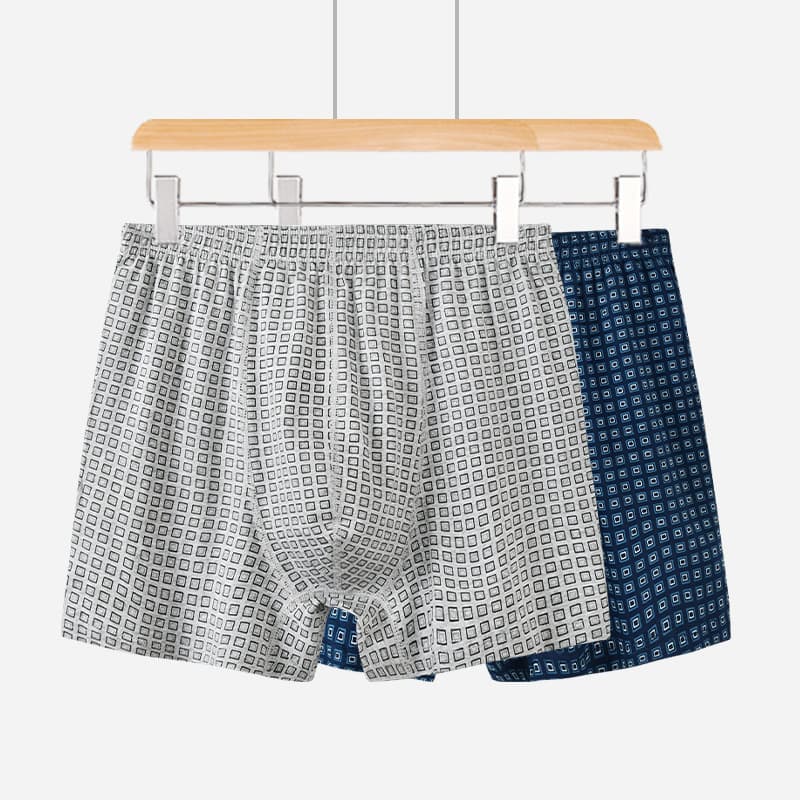 Men's underwear high waist boxer briefs pure cotton home printed plaid loose comfortable boxer briefs large size breathable