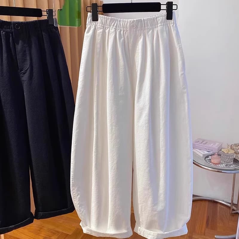 2026 New White Balloon Pants Plus Size for Women Fat mm Slimming Pear Shape Body High Waist Loose Curved Knife Pants