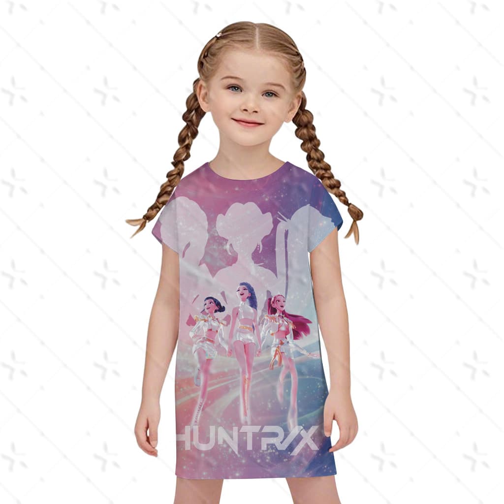 Factory Direct Cross-Border Hot Selling 2025 New Trendy K-POP Hunter Witch Group Short Sleeve Dress Cartoon Merchandise