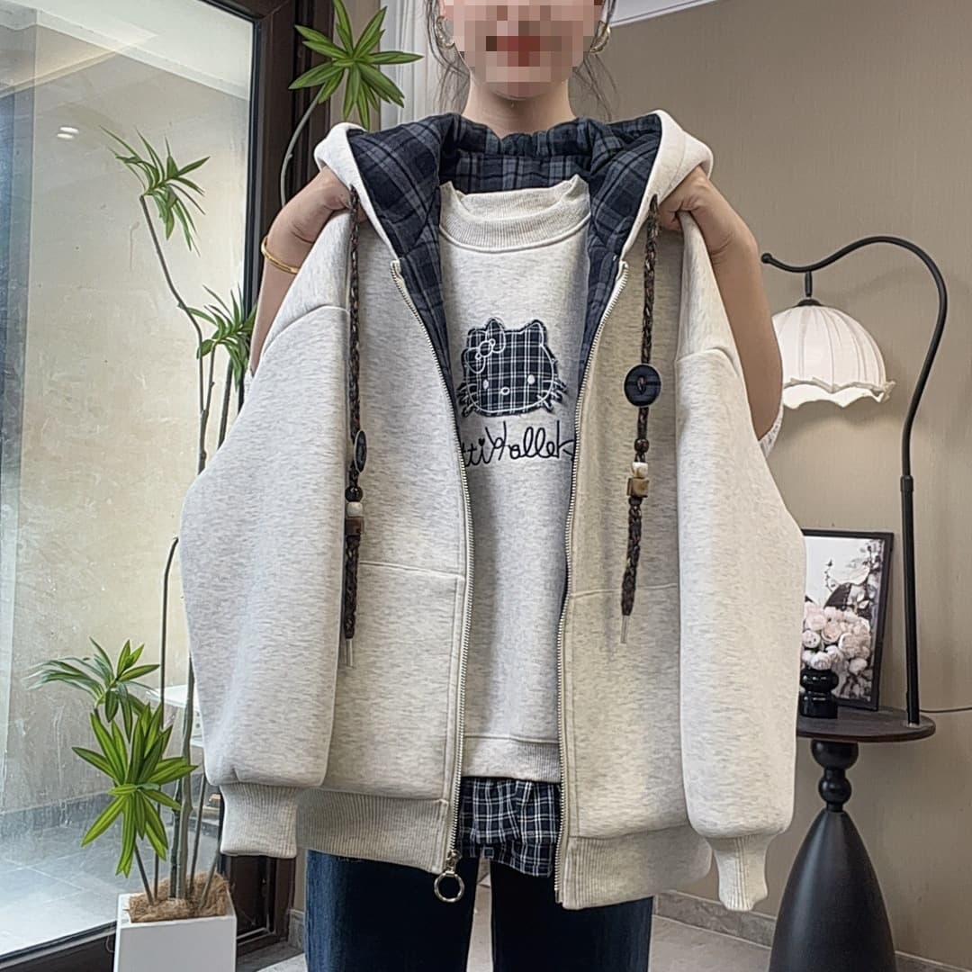 Girls' Quilted Thickened Jacket Autumn/Winter 2025 New Fashion Children's Cotton Coat Grey Personality Street Southeast Asia Style