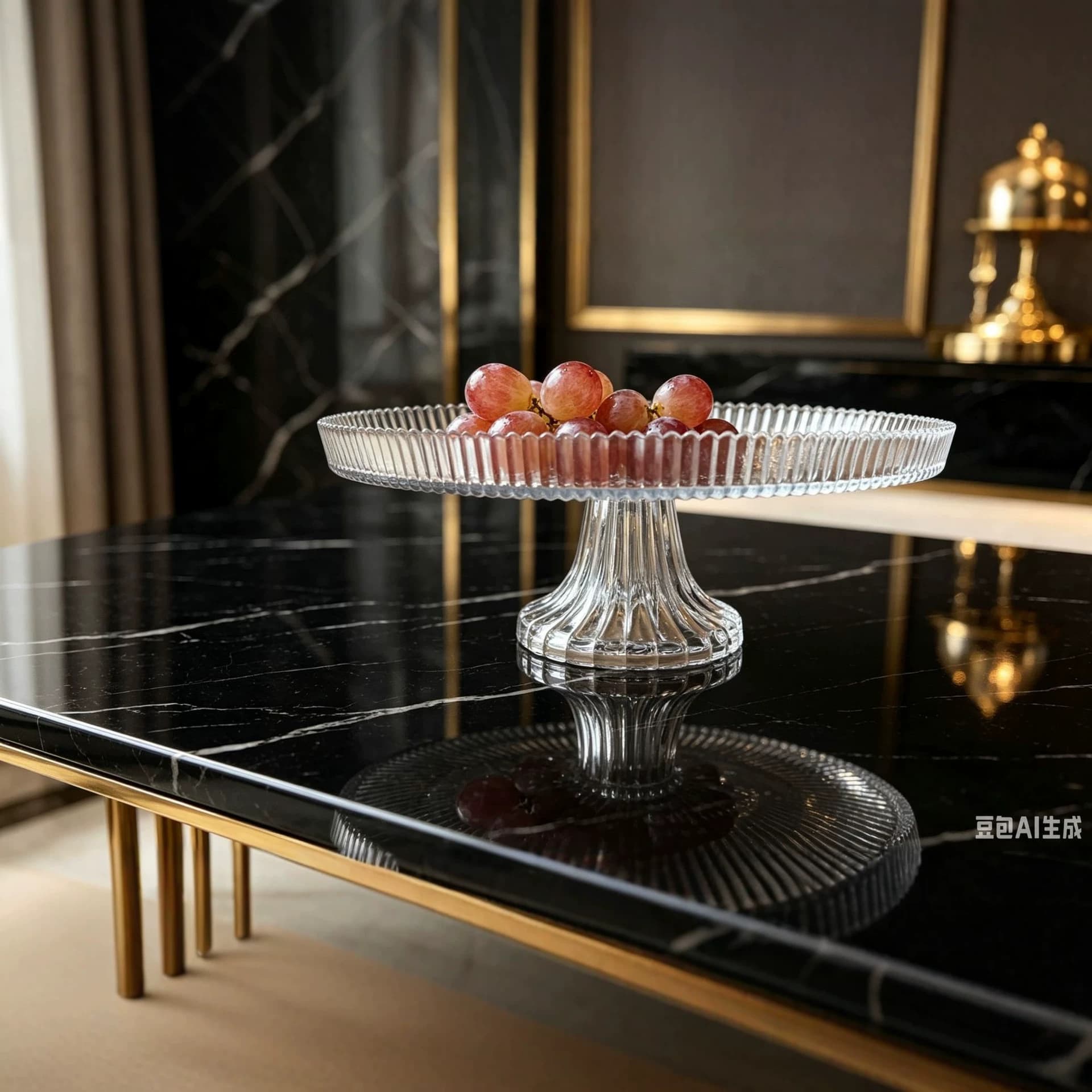 Minimalist Striped Round Cake Plate Crystal Glass Dessert Flat Plate Cross-Border Style Household Tall Stem Vertical Stripe Fruit Plate Wholesale