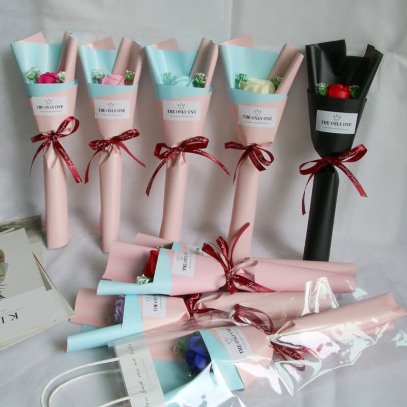 Cross-border Mother's Day Single Rose Soap Flower with Leaves, Artificial Flower for Qixi Festival, Valentine's Day, Christmas, and Teacher Gifts