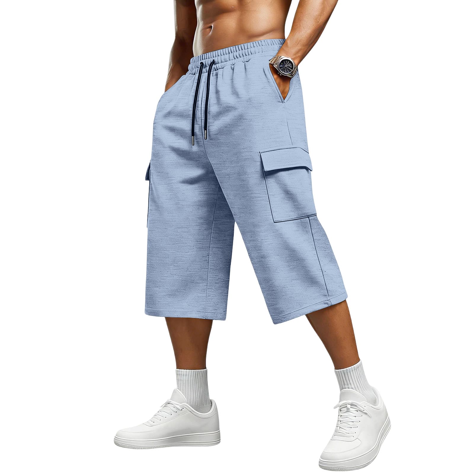 Cross-border American new style summer trend jacquard drawstring three-quarter men's pants sports casual loose fashion men's shorts
