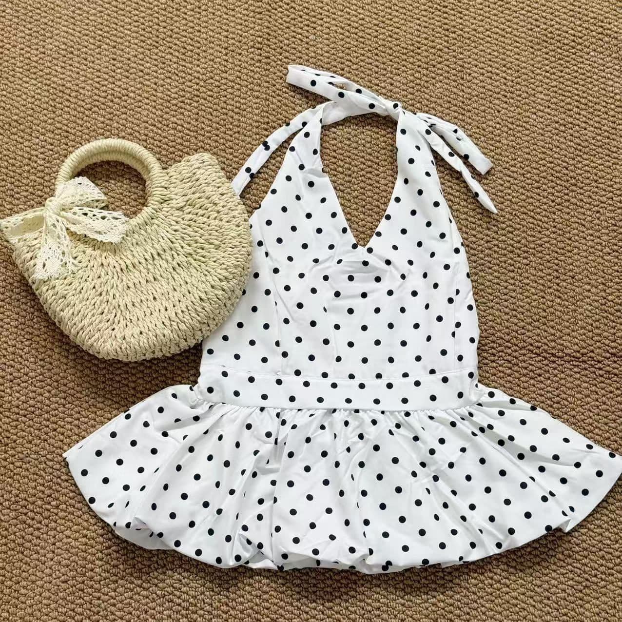Summer Sweet & Spicy Design Floral Polka Dot Tie Neck Camisole Top for Women, Waist-Cinching, Slimming, Versatile, Sexy