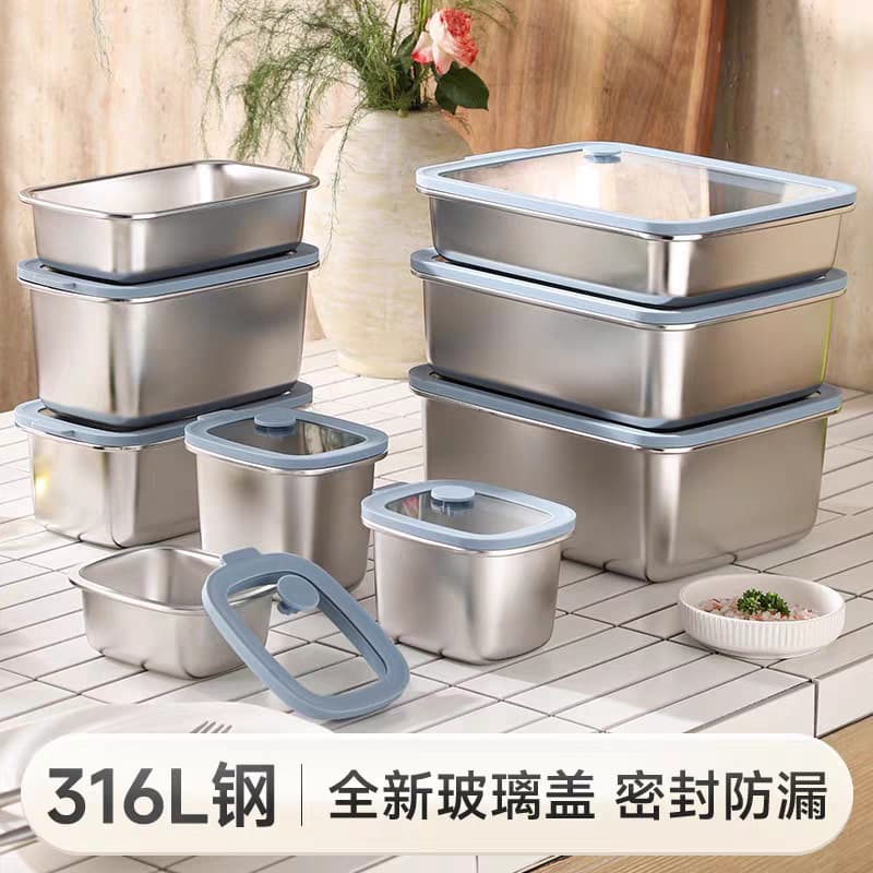 316L Stainless Steel Glass Lunch Box for Office Workers, Kitchen Sealed Food-Grade Storage Container, Freezer-Safe Box