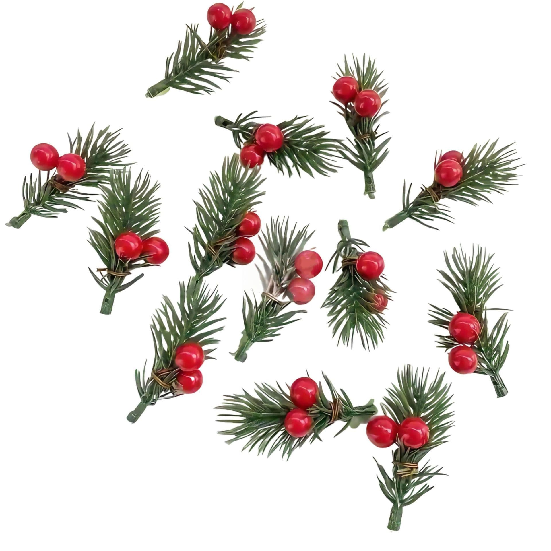 Cross-border Amazon hot-selling artificial flower bouquets, Christmas wreath door hanging materials, silver berries, mini pine needles, and berries.