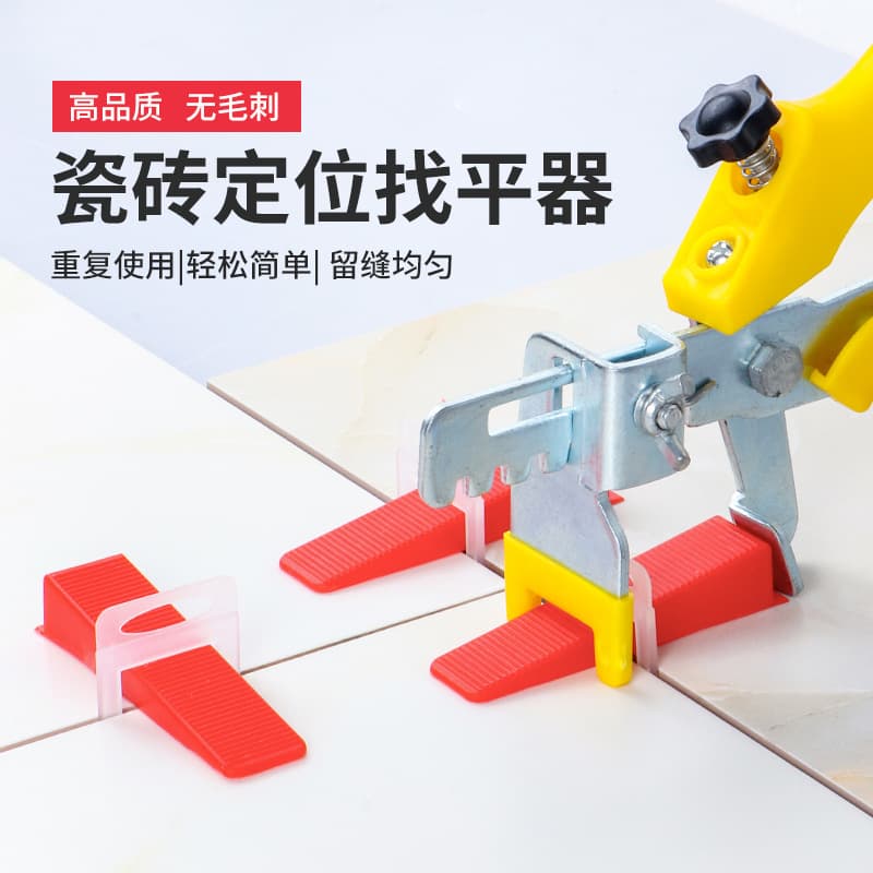 Tile Leveling System for Wall and Floor Tiles with Cross Spacers and Wedge Clips