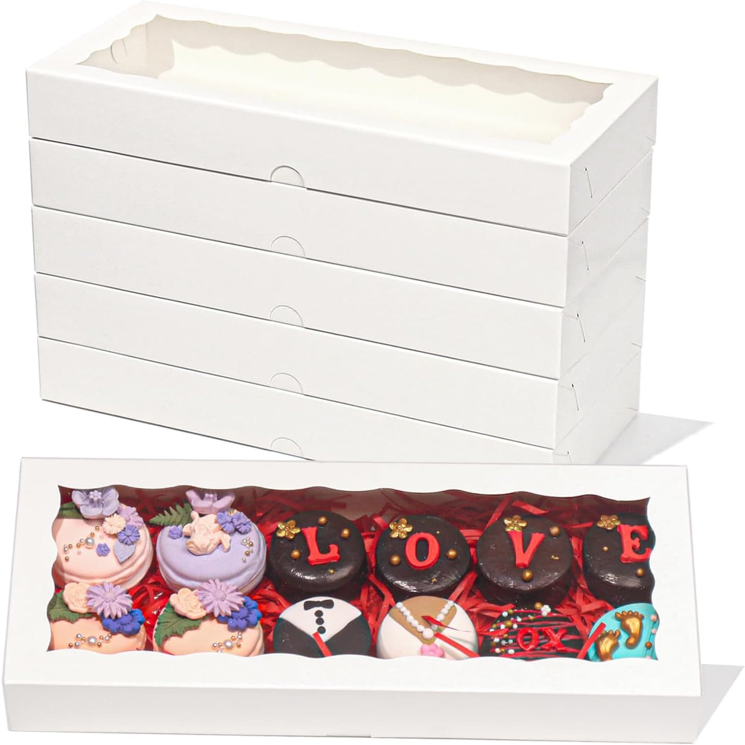 Amazon In-Stock Cross-Border Chocolate Packaging Box Transparent Cake Box Baking Packaging Small Wave Long Dessert Box