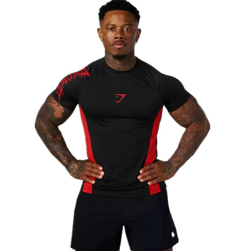 GYMSHARK New American Muscle Fitness Men's Short Sleeve Casual Running Quick-Dry Breathable Compression Top