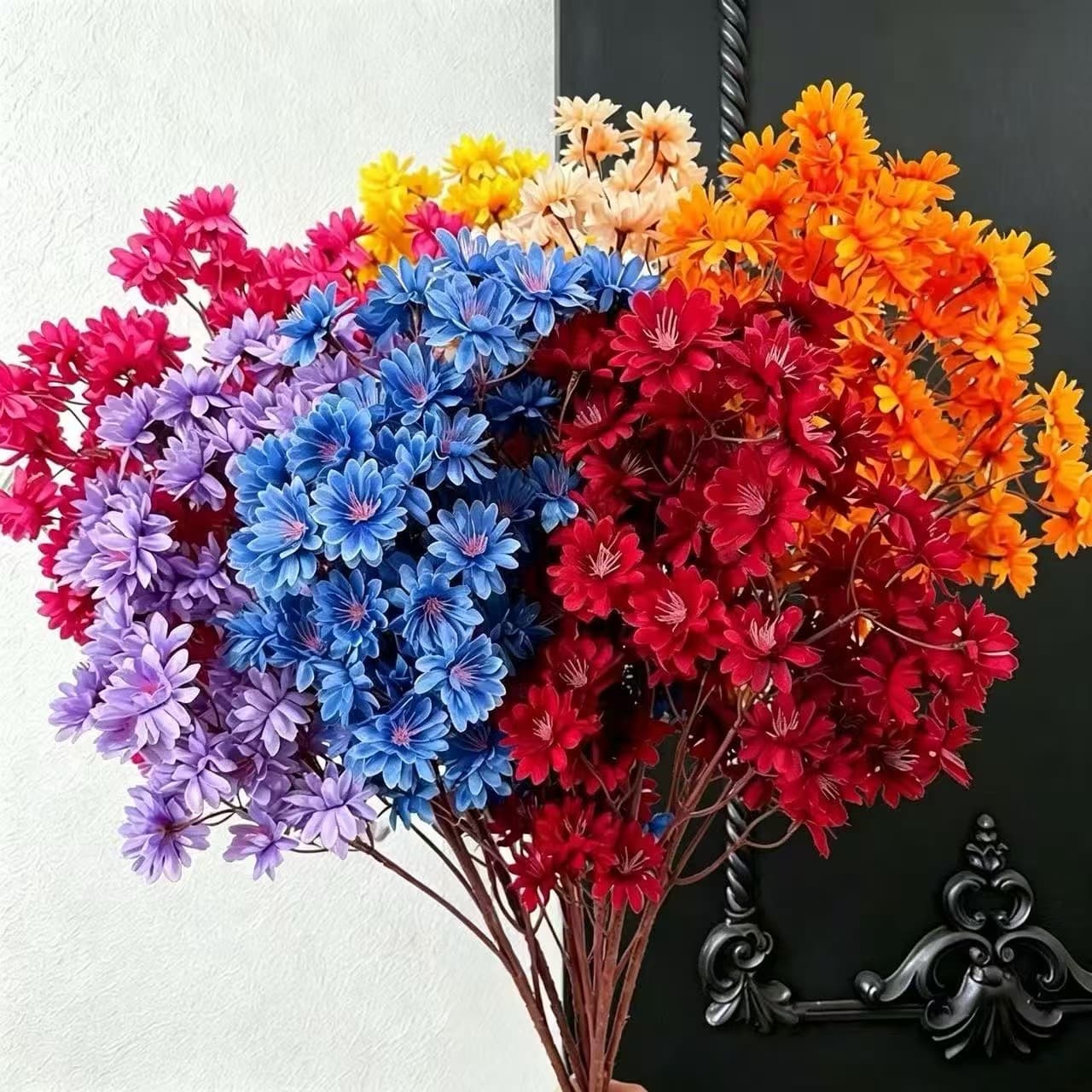 Dense Chrysanthemum Artificial Flowers for Wedding, Wedding Hall Road Guide Floor Row Flowers, Hotel Home Decorative Silk Flowers