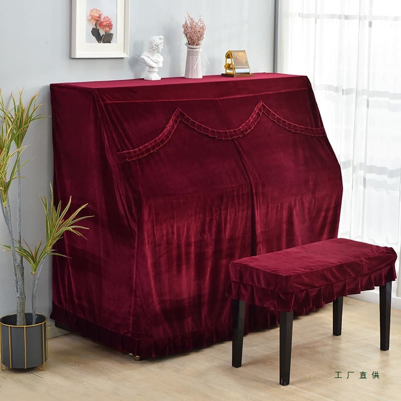 Thickened piano dust cover, gold velvet piano cover, full cover, high-end European style simple dust-proof fabric all-inclusive with stool cover