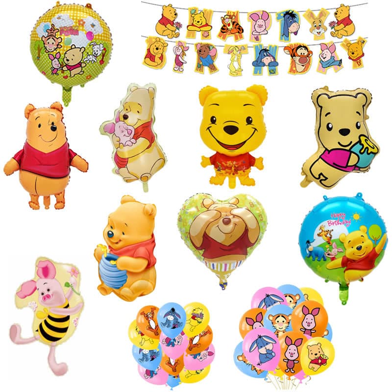 New Cartoon Winnie the Pooh Aluminum Foil Balloon, Banner, Latex Party Decoration, Children's Toy