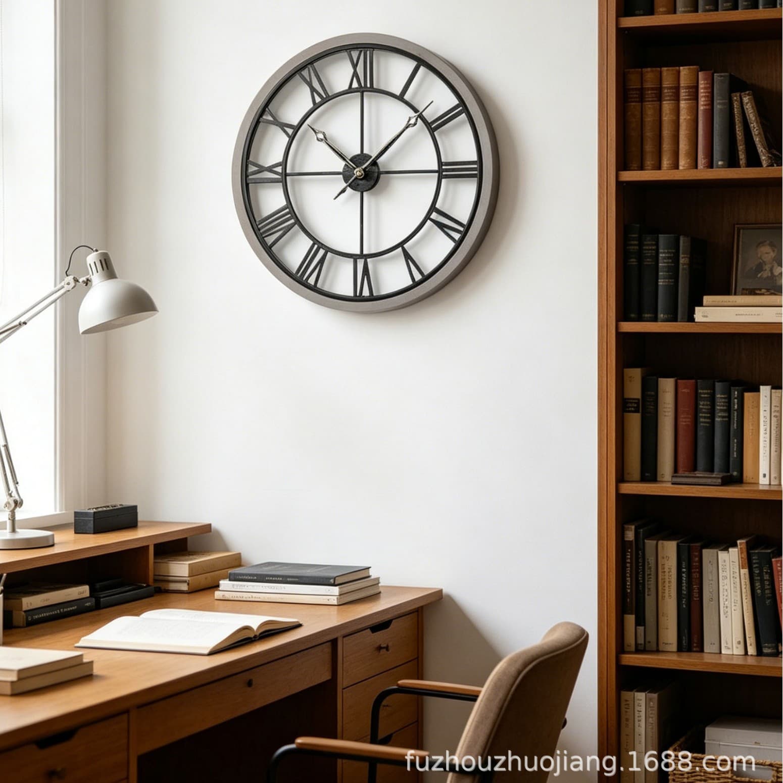 Vintage Roman Numeral Iron Wall Clock, American Hollow Industrial Style Living Room Decorative Clock