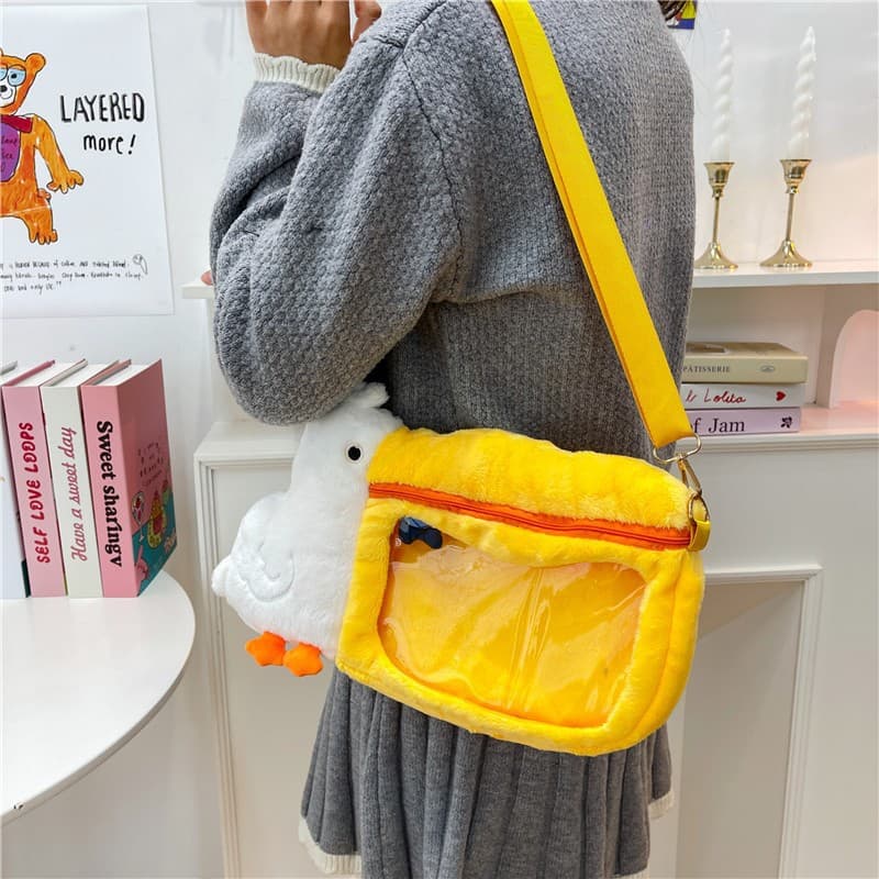 Creative Pelican Plush Bag 2024 New Style Ita Bag JK Girl Crossbody Bag Cute Big Mouth Bird See-through Bag
