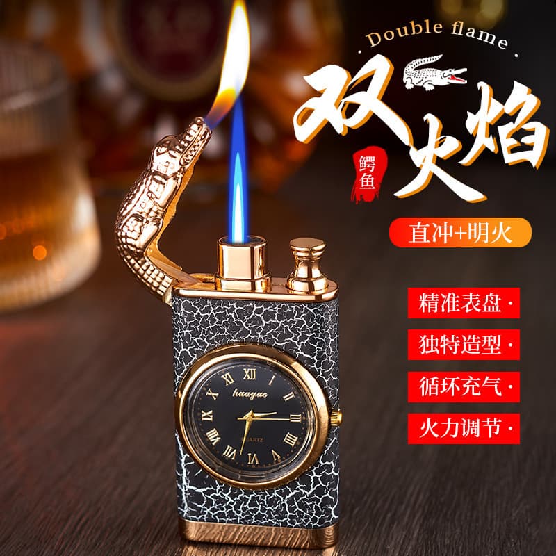 Alligator Dial Dual Flame Lighter Creative Direct-Flame Convertible Watch Lighter TikTok Bestseller