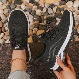 Cross-Border Plus Size Knit Versatile Shoes Women 2025 Summer New Fashion Casual Sports Shoes Mesh Casual Shoes