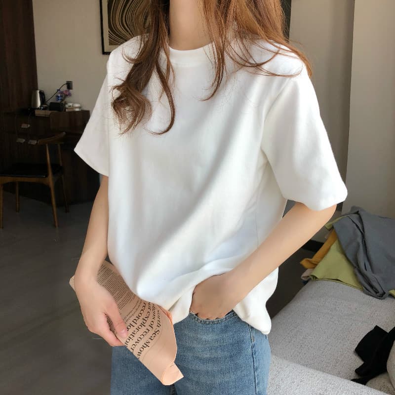 White T-Shirt Women Short Sleeve Summer 2026 Loose Simple Tee Brushed Base Layer Women Inner Wear Solid Color Top Trendy