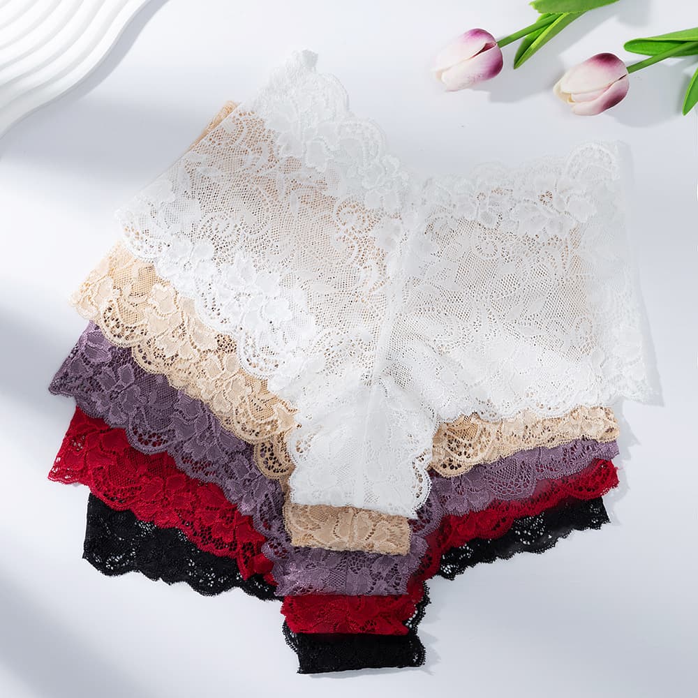 Cross-border European Style Floral Full Lace Sexy Panties for Women, Comfortable and Breathable Ladies' Boyshorts, Wholesale for Export