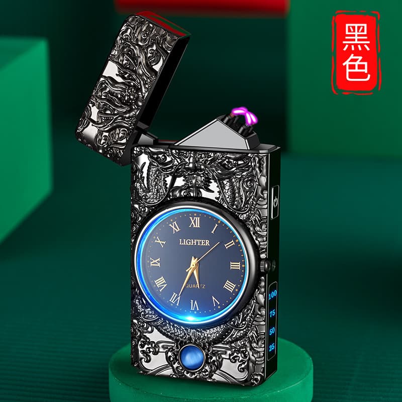 Trendy High-End Watch-Style Loud Charging Lighter Combo with Windproof Flame and Light, 2-in-1 Creative Lighter - Dragon Design