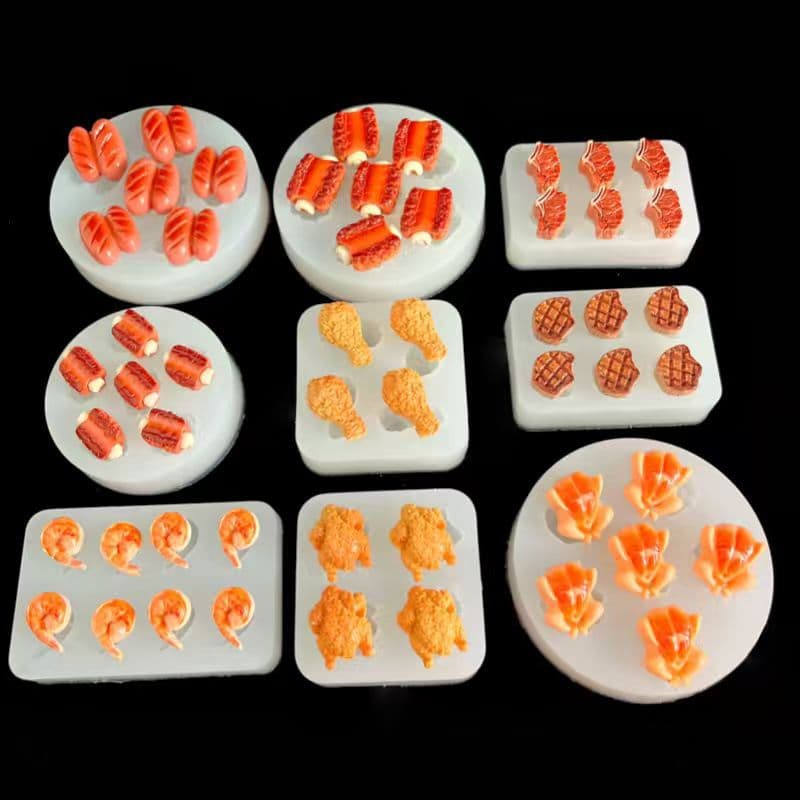 Mini Squeeze Food Toy - Sausage, Roast Chicken, Steak, Shrimp, Chicken Leg - Food-Grade Silicone Mold for Epoxy Resin