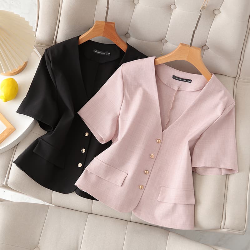 Plus Size Chanel-Style Short-Sleeve Blazer for Women, Thin 2024 Summer, Trendy Streetwear, Slimming Fit for Curvy Figures