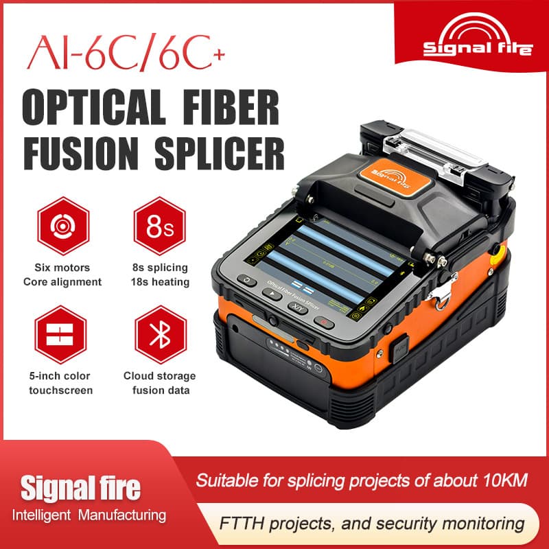 Zhuoshi AI-6C Fusion Splicer Multilingual Fiber Optic Fusion Splicer EU Power Supply Optional with Cleaver