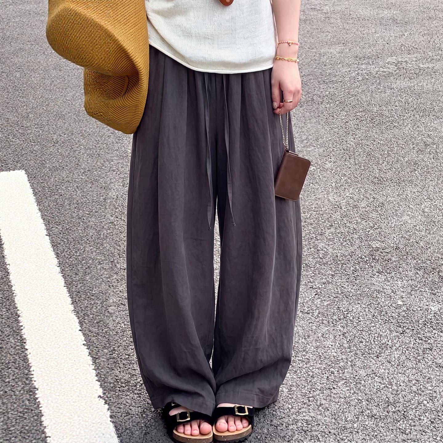 Lyocell Tencel Gray Linen Pants Women's Summer Thin Walking Pants Fat mm Large Size Old Money Style Scimitar Wide Leg Pants