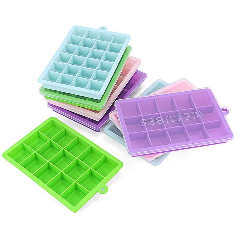 Square Ice Cube Tray with Lid, 24 Grids / 15 Grids, DIY Ice Cube Maker for Home Use, Customizable Ice Mold