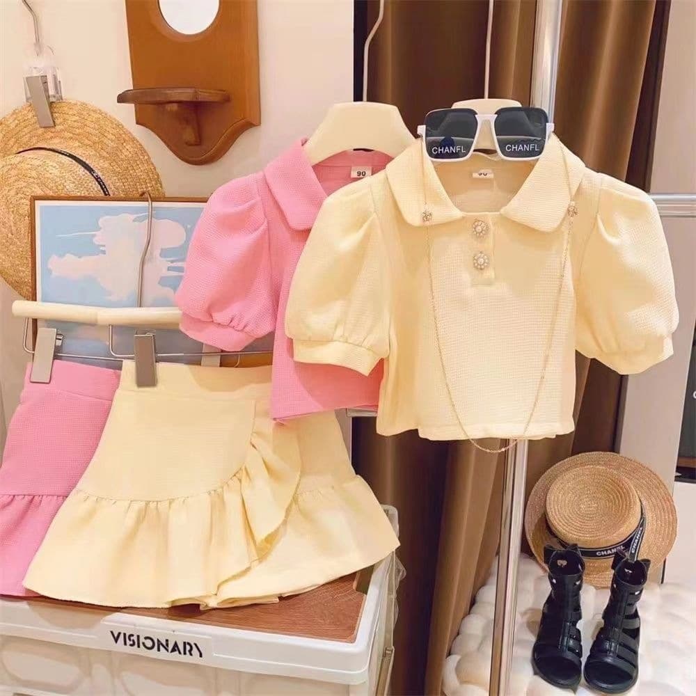 Girls' Summer School Style Baby Kids Skirt and Pants Outfit Little Girls Clothing Children's Polo Two-Piece Set Trendy