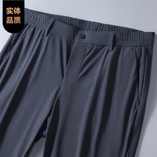 High-End Men's Summer Pants, Ice Silk, Stretch Quick-Dry Casual Pants, Elastic Waist Straight-Leg Trousers