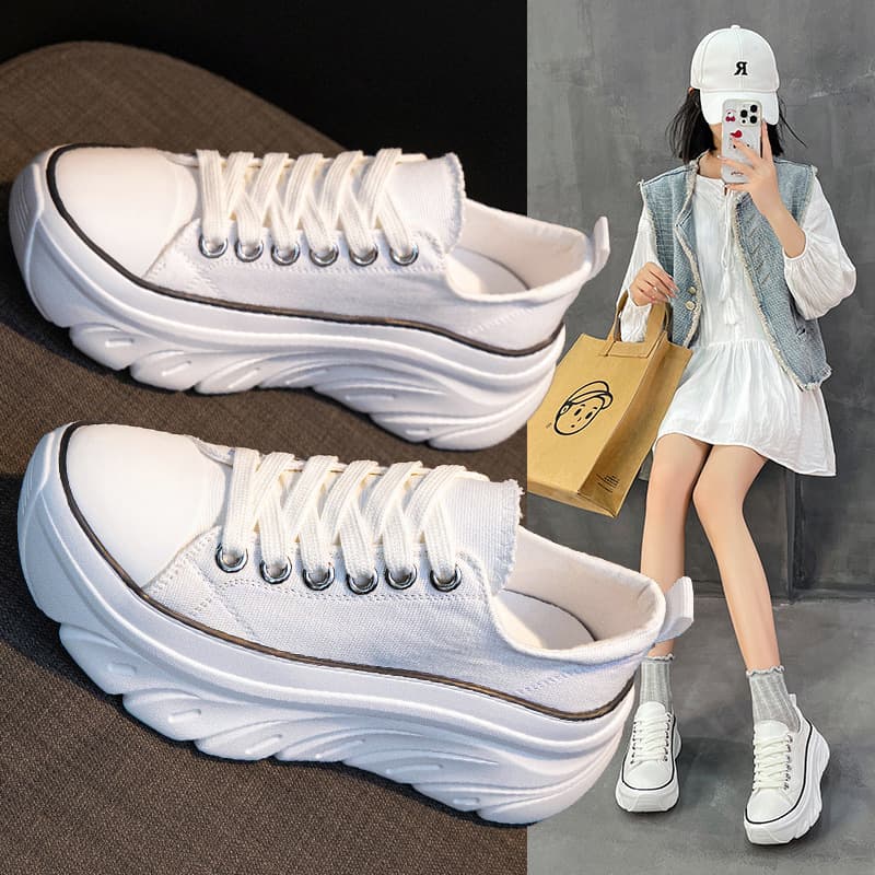 White Sneakers for Women, Spring/Summer 2025 New Style, Thick-Soled Casual Shoes, Versatile Platform Sports Shoes, Height-Increasing Casual Shoes, Small Sizes