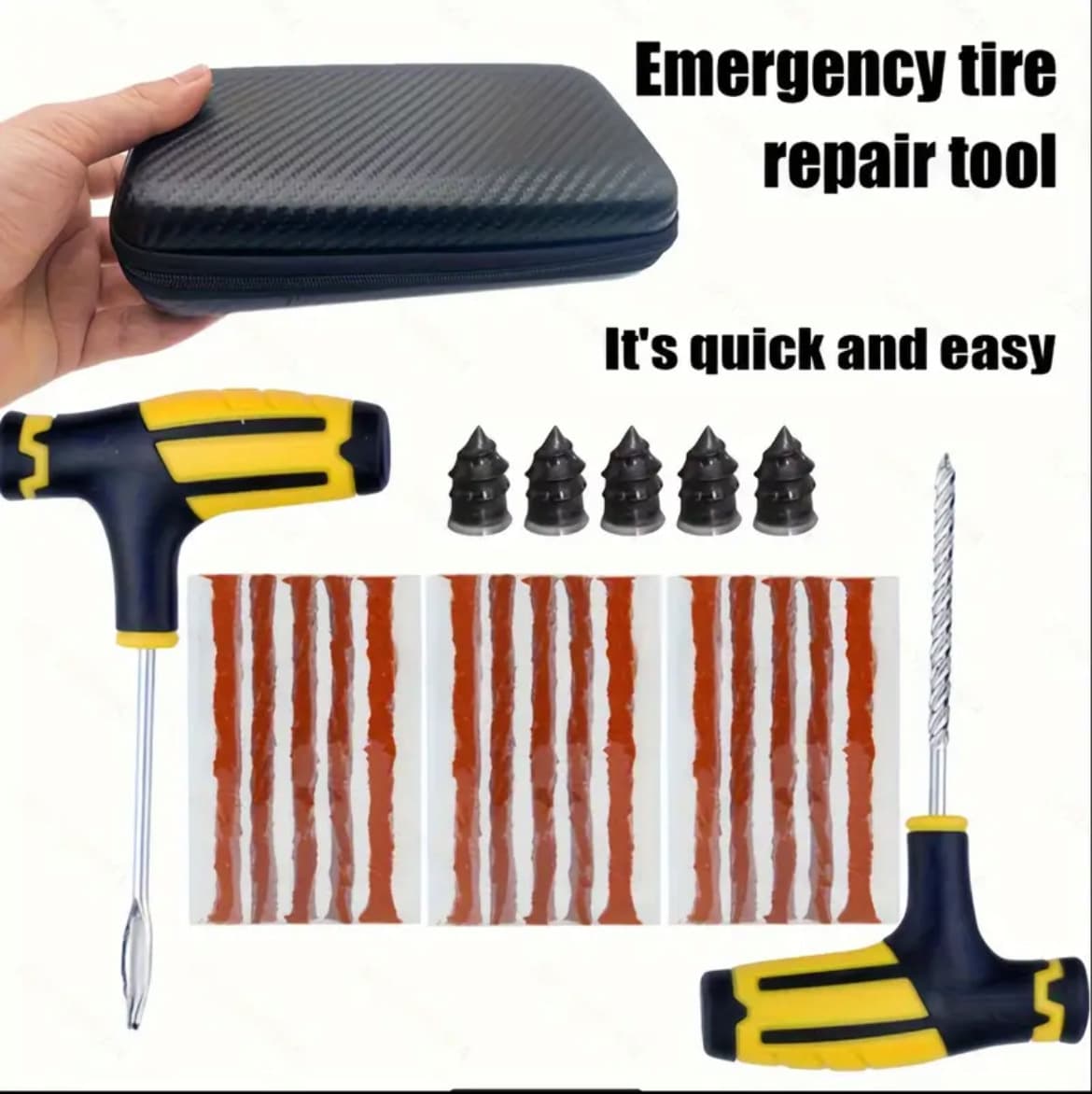 23-Piece Car Tire Repair Kit with Puncture Plug Tools, Emergency Tire Patch Strips, and Rotary Nail Repair Kit